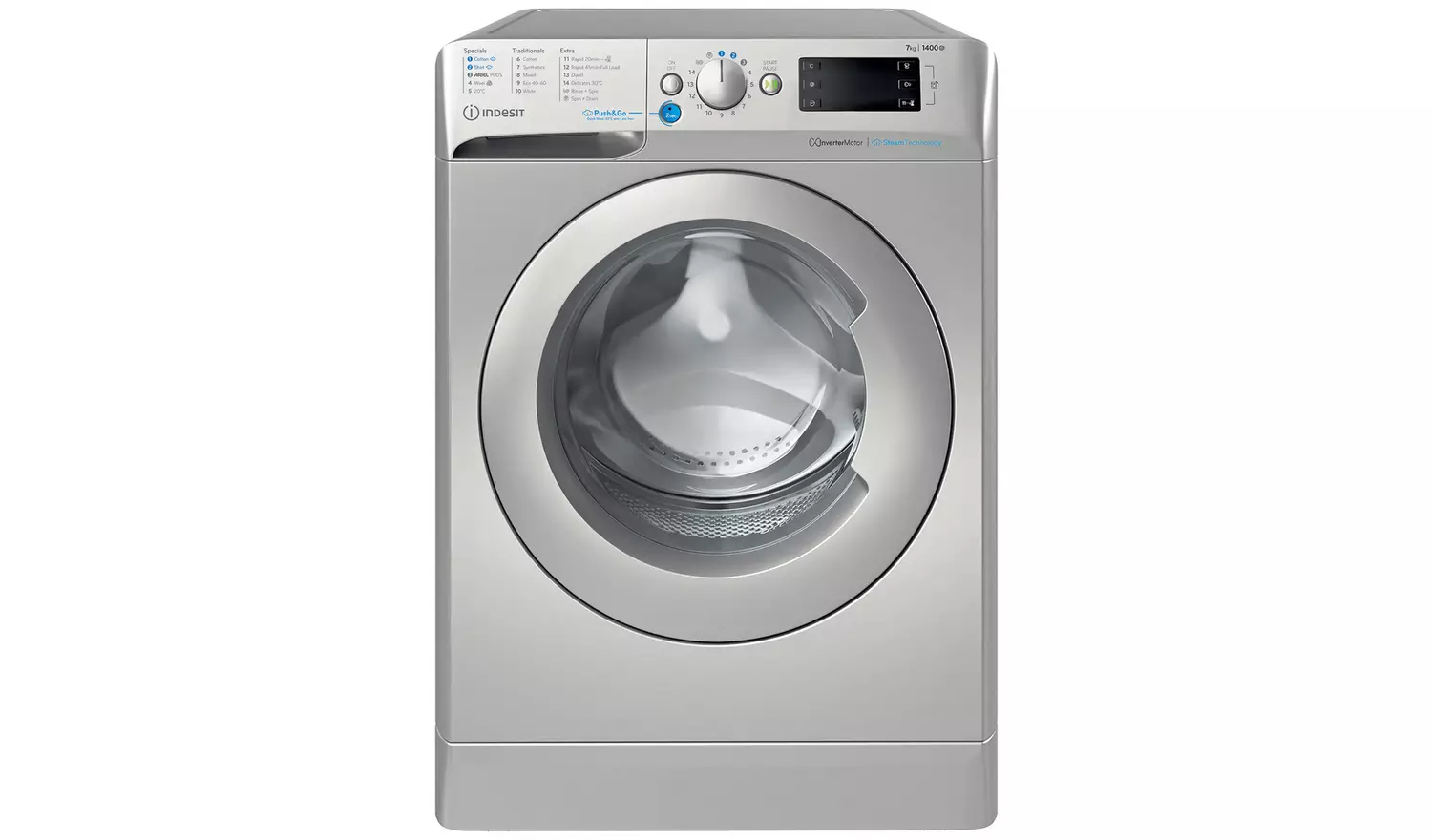 Indesit Push&Go Steam WASHING MACHINE 7KG - Silver - A - BWE71496XSVUK 