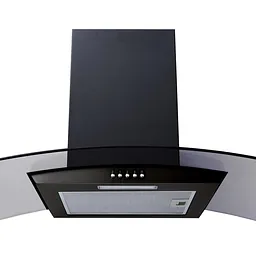 A Wall Mounted Prima 90cm Chimney Hood in Black & Clear Glass