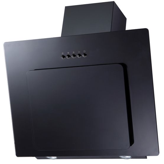 Prima 60cm Angled Chimney Hood - Black/ Black Glass