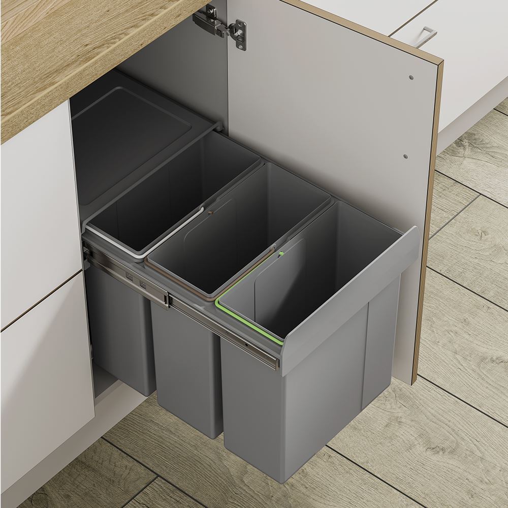 Innostor, Pull Out Waste Bin, Base Mounted, Segregated - To Suit a 300mm Wide Unit