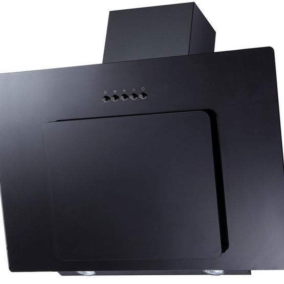 Prima 70cm Angled Chimney Hood - Black/ Black Glass