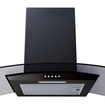 A Wall Mounted Prima 60cm Chimney Hood in Black & Clear Glass