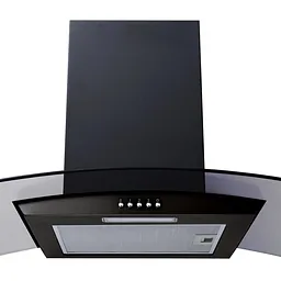 A Wall Mounted Prima 60cm Chimney Hood in Black & Clear Glass