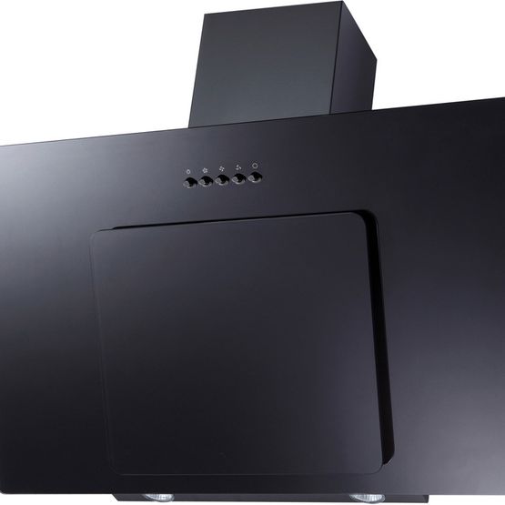 Prima 90cm Angled Chimney Hood - Black/ Black Glass