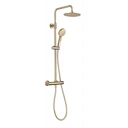 BRUSHED BRASS ROUND SHOWER KIT WITH OVERHEAD DRENCHER AND HANDSET